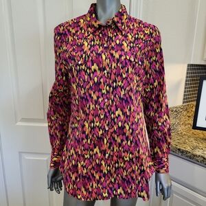 B25. Tin Haul Women's Pink, Navy Blue and Yellow Button Down Shirt - Size XL